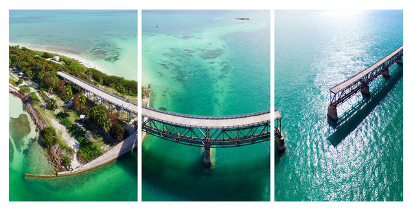 Bahia Honda Bridge Aerial view 3 Panel HD Acrylic Print