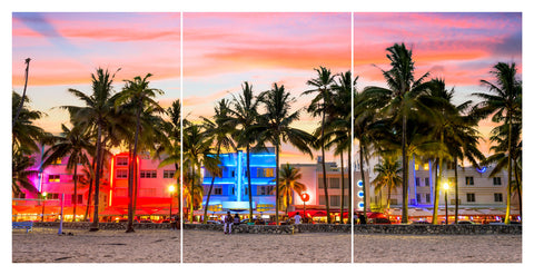 Miami Beach Ocean Drive 3 Panel HD Acrylic Print